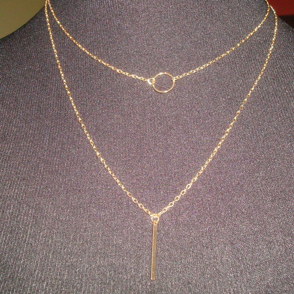 Layered  Circle & Stick Pendent Necklace